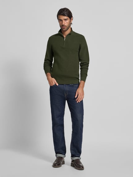 Matinique Sweter z dzianiny z kołnierzem model ‘lagoon’ Ciemnozielony 1