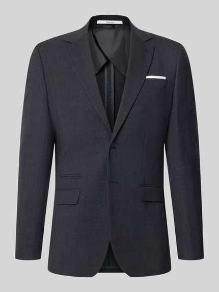 Produktfoto, Slim Fit Anzugsakko mit Woll-Anteil Modell 'OASIS' van Selected Homme in donkere melangelook met reverskraag, 2-knoopsluiting, borstzak, binnenzakken, klepzakken, twill materiaalverwerking.