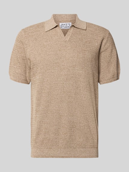 Produktfoto, Regular Fit Poloshirt in Strick-Optik von JAKE*S STUDIO MEN aus Reine Baumwolle, beige meliert, Polokragen, Kurzärmelig, strukturierte Oberfläche