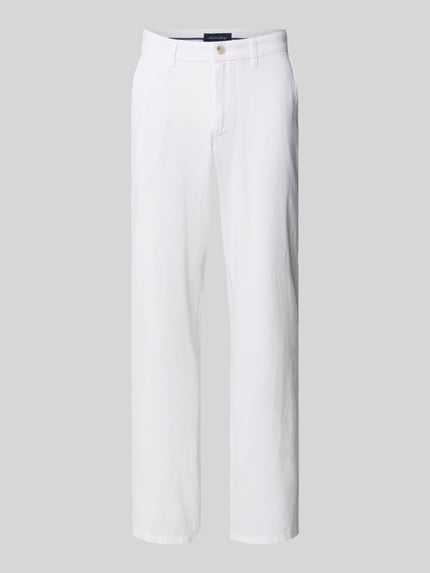 Produktfoto, Hose aus Leinen-Viskose-Mix mit Eingrifftaschen von Christian Berg Men, weiß, Regular-Fit, glatte Oberfläche, Knopf- und Reißverschluss, Bundweite 47 cm, Innenbeinlänge 78 cm, Größe 50