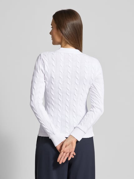 Polo Ralph Lauren Sweter z dzianiny ze ściegiem warkoczowym i kołnierzykiem polo Biały 5