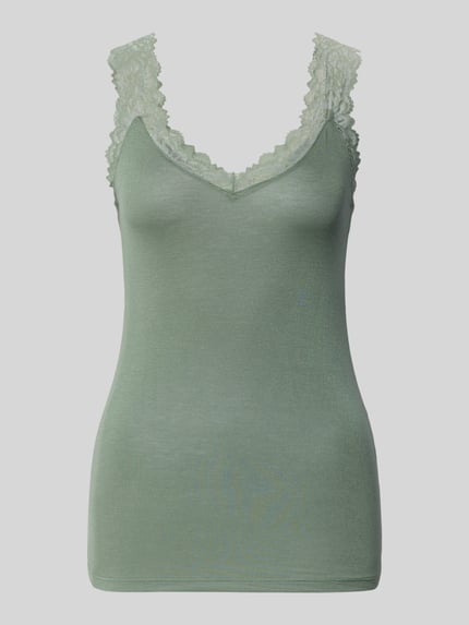 Productfoto, Slim Fit Tank Top uit viscosemix model 'ROSA' van Vero Moda, effen look, kanten details, brede bandjes, V-hals, damesmode