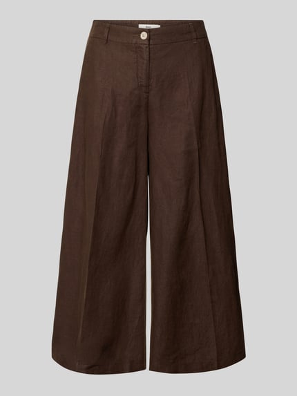 Produktfoto, Loose Fit Leinenhose mit elastischem Bund Modell 'MELLI' von Brax in Dunkelbraun, Optik: Unifarben, Passform: Loose-Fit, Cropped-Länge, seitliche Eingrifftaschen, reine Leinen-Textur