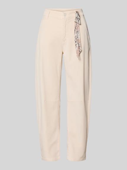 Produktfoto, Hose mit Tuch Modell 'ORELIE' von Cambio, Damen Hose aus Lyocell-Baumwoll-Mix mit Stretch-Anteil, Loose-Fit, cremefarben, Knopf- und Reißverschluss, französische Eingrifftaschen, Gesäßtaschen, Tuch am Bund, Bundweite 42 cm, Innenbeinlänge 73 cm bei Größe 36