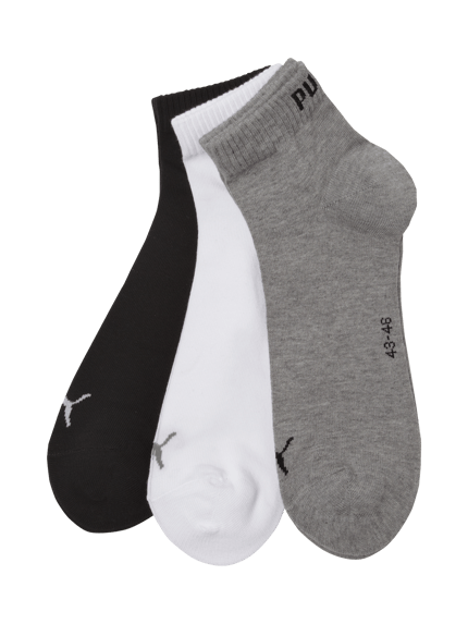 Produktfoto, Sneakersocken mit Logo im 3er-Pack von Puma, mieszanka bawełny, dopasowany krój, logo, zestaw 3 szt., czarny, biały, szary