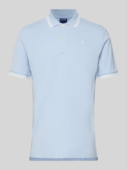 Produktfoto, lichtblauw Slim Fit Poloshirt met logo-stitching Model 'Dunda' van G-Star Raw, katoenmix, polokraag, ruglengte maat M 72 cm