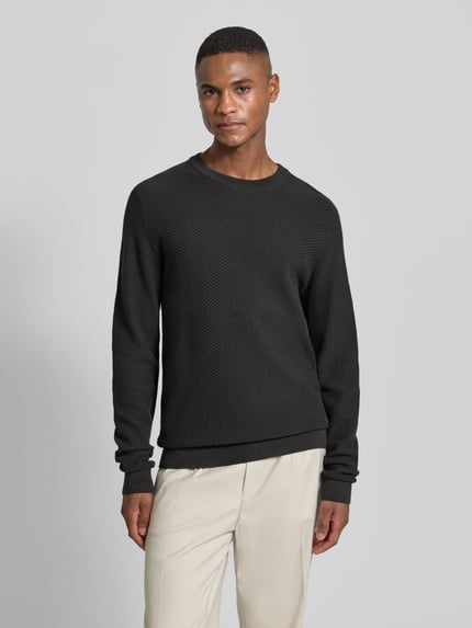 Lindbergh Strickpullover mit Strukturmuster und Rundhalsausschnitt Dunkelgruen 4