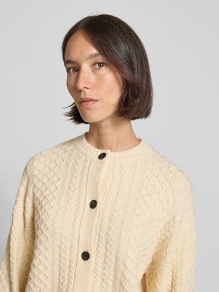 Jake*s Casual Regular fit gebreid jack in tricotlook met wol Ecru - 3