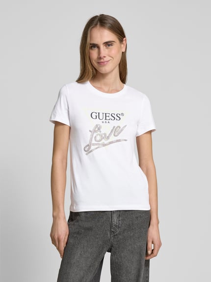 GUESS T-shirt z obszyciem ozdobnymi kamieniami Biały 4