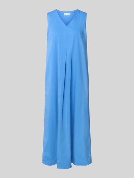 Produktfoto, Midikleid mit V-Ausschnitt und Eingrifftaschen von MORE in Blau, A-Linie aus Baumwoll-Mix mit Stretch-Anteil, glatte Textur.