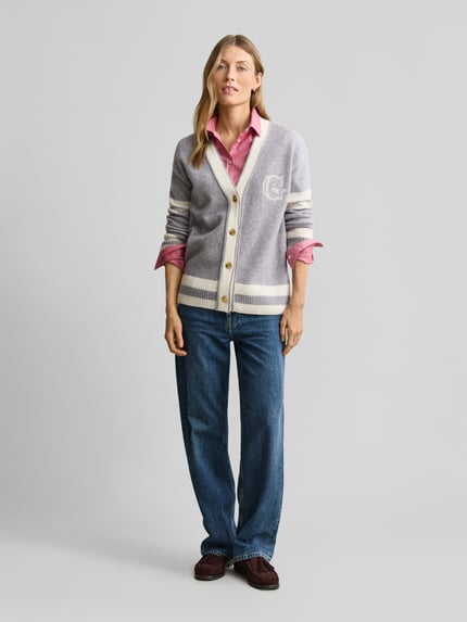 GANT Cardigan aus Wolle mit Logo-Stitching Hellgrau 1