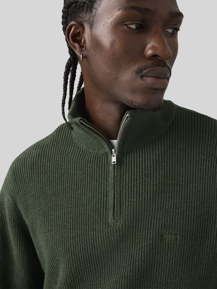 Levi's® Sweter w kroju relaxed fit z czystej bawełny model 'QUARTER' Oliwkowy 3