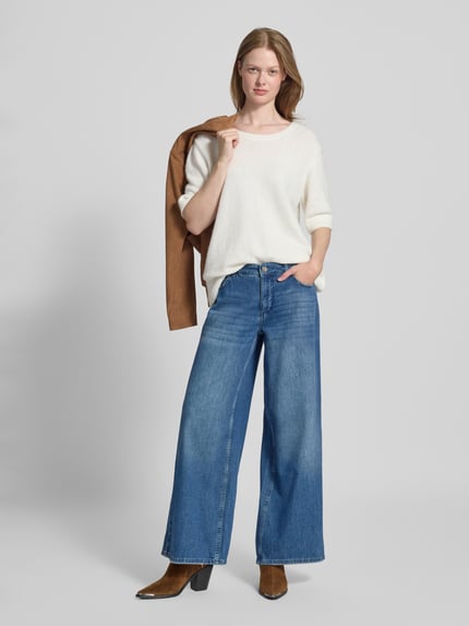 Milano Italy Sweter z dzianiny o kroju oversized z okrągłym dekoltem Złamany biały 1