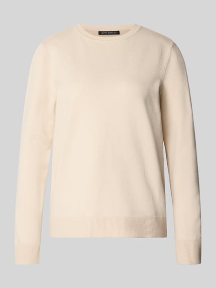 Produktfoto, Pullover mit Label-Detail Modell 'LT NOVEMBER' von BETTY BARCLAY in Unifarbe Creme, Strukturstrick, Regular Fit, Longline-Länge, Rundhals, Langarm, Rippbündchen, Feinstrick
