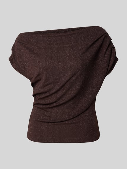 Produktfoto, Bluse mit One-Shoulder-Träger von Rinascimento aus Materiaalmix met stretch, getailleerd pasvorm, plooien, ruglengte maat S 54 cm