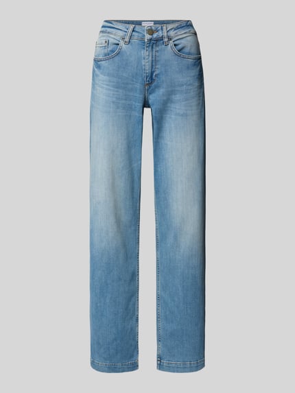 Produktfoto, Wide Leg Jeans im Used-Look Modell 'Sina' von Smith and Soul, mieszanka bawełny, z dodatkiem streczu, wpuszczane kieszenie, szerokość w pasie 39 cm, długość wewnętrzna nogawki 81 cm, efekt znoszenia, jasnoniebieski odcień, widoczne wyblakłe miejsca