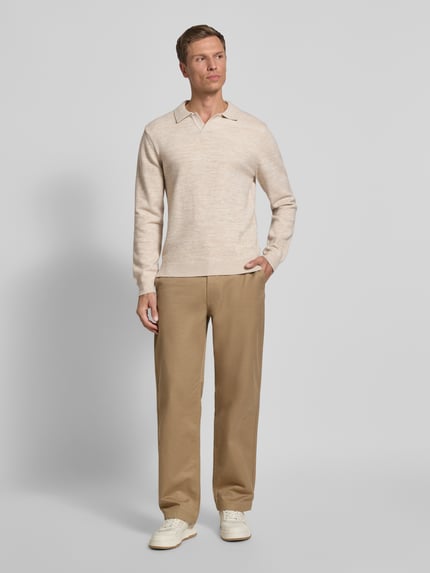 Casual Friday Bluzka o kroju regular fit z długim rękawem i kołnierzykiem polo model ‘Karl’ Złamany biały 1