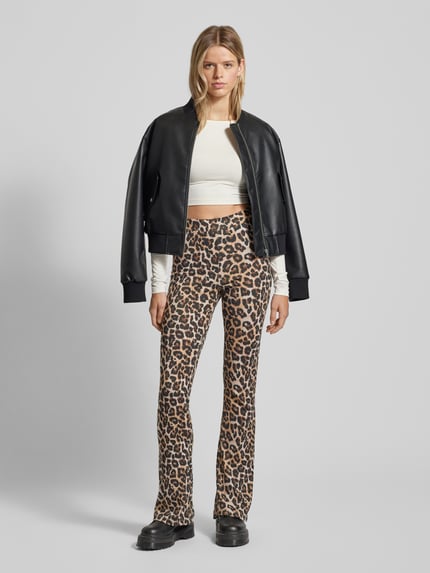 NOISY MAY® Flared stoffen broek met dierenprint, model 'PASA' Zwart - 1