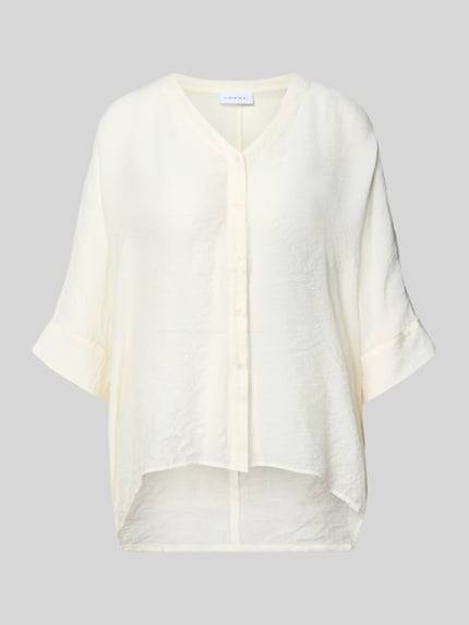 Produktfoto, Relaxed Fit Bluse aus Viskose-Mix mit 3/4-Arm von comma, kremowy kolor, gładka faktura, dekolt w serek, listwa guzikowa, krój relaxed fit, mieszanka wiskozy, długość tyłu w rozmiarze S: 62 cm, długość rękawa: 18 cm
