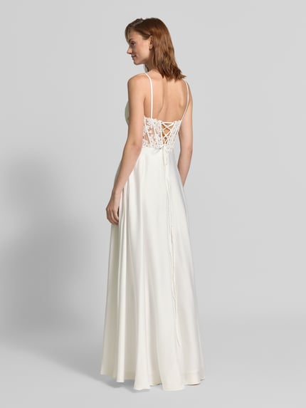 Mascara Abendkleid aus Satin mit Stitchings und Schnürung Offwhite 5
