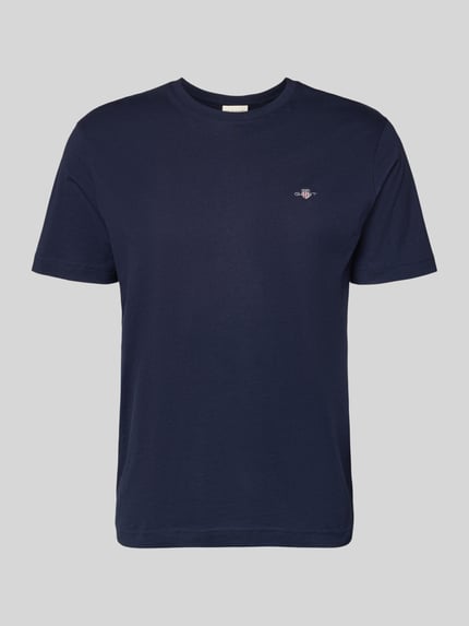Produktfoto, Regular Fit T-Shirt mit Label-Stitching Modell 'SHIELD' von GANT, Herren T-Shirt aus reiner Baumwolle, unifarbenes Design, Rundhalsausschnitt, Rückenlänge 65 cm bei Größe M