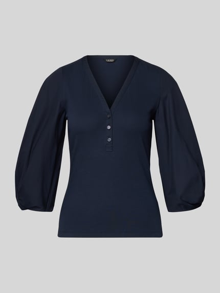 Lauren Ralph Lauren Blouseshirt met V-hals en 3/4-mouwen, model 'CHANTZ' Marineblauw - 2