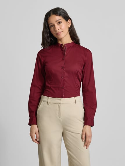 Emily Van den Bergh Regular Fit Hemdbluse aus Baumwoll-Mix mit Stehkragen Bordeaux 4