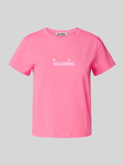REVIEW T-Shirt mit Statement-Stitching Neon Pink 2