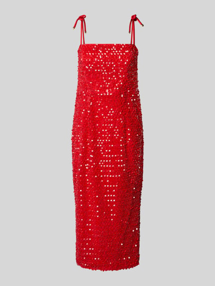Marc Cain Knielanges Kleid mit Pailletten und Schnürung Rot 2