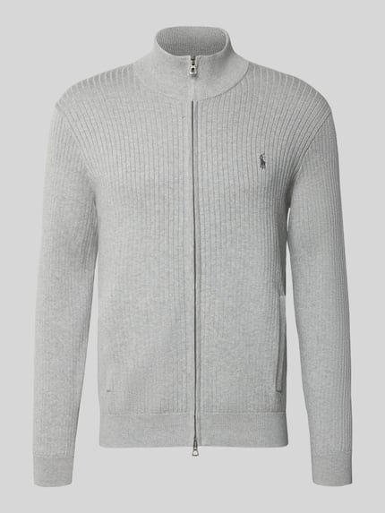 Produktfoto, Strickjacke mit Reißverschluss van Polo Ralph Lauren in lichtgrijs, katoen, regular fit, geribde boorden, steekzakken, label-stiksel