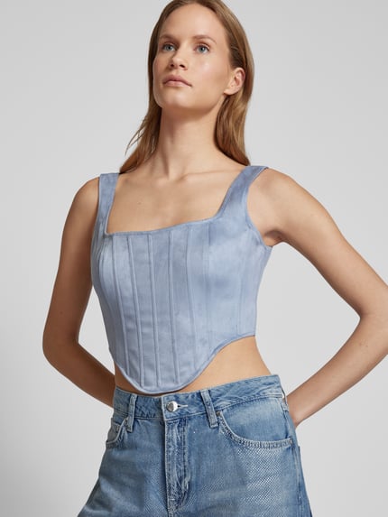 GUESS Crop Top mit Karree-Ausschnitt Modell 'ORIOLA' Jeansblau 3