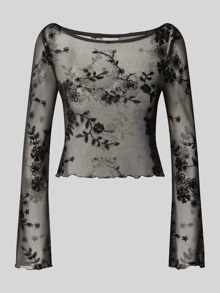 PIECES Langarmshirt mit transparentem Mesh-Einsatz Mittelbraun 1
