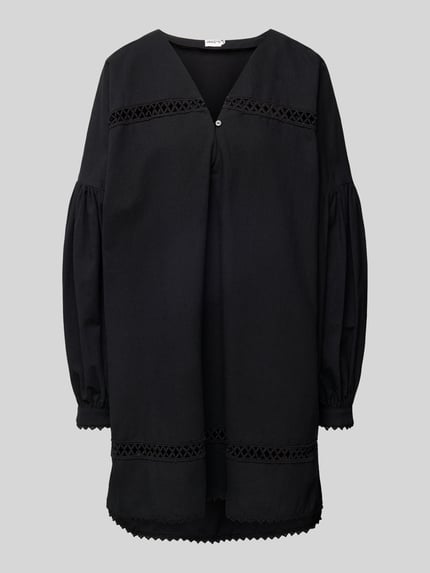 Jake*s Casual Linnen jurk met V-hals Zwart - 2