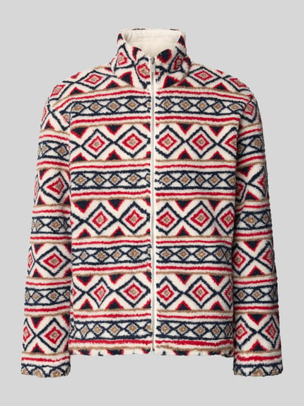 Produktfoto, Fleecejacke im Allover-Look mit Stehkragen von MCNEAL, Futerko, krój regular fit, wzór na całej powierzchni, stójka, zamek błyskawiczny, Długość tyłu w rozmiarze M: 73 cm, Długość rękawów w rozmiarze M: 64 cm