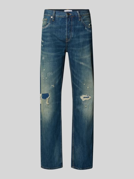 Produktfoto, Regular Fit Straight Jeans aus reiner Baumwolle Modell 'DOVER' van Tommy Hilfiger, heren straight fit jeans, blauw met versleten details