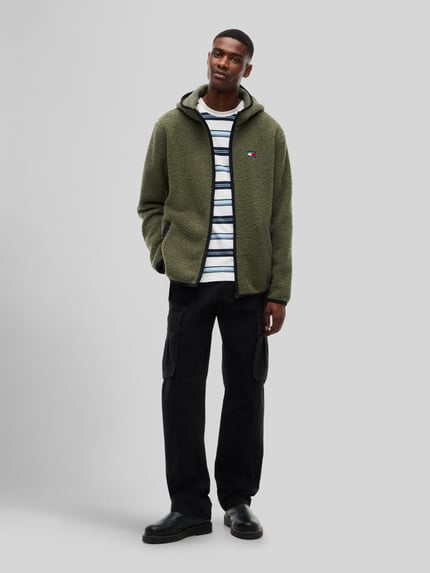 Tommy Jeans Regular Fit Teddy- / Webpelzjacke mit Kapuzenkragen Oliv 1