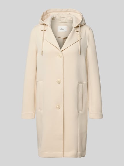 Produktfoto, Regular Fit Kurzmantel mit Kapuze von s.Oliver RED LABEL in Creme, unifarben, Scuba-Material, einreihige Knopfleiste, seitliche Leistentaschen