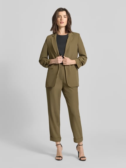 Jake*s Collection Tapered fit stoffen broek met bandplooien Olijfgroen - 1