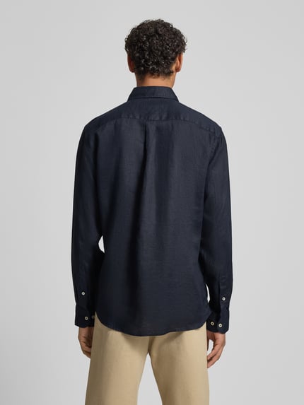 Fynch-Hatton slim fit linnen overhemd met haaikraag Marineblauw - 5
