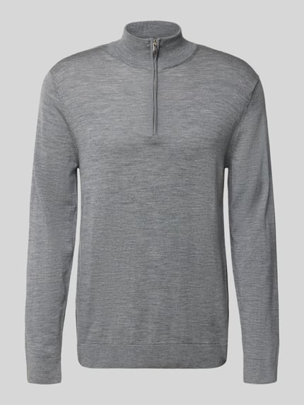 Selected Regular Fit Troyer aus reiner Merinowolle Modell 'TRAY' Mittelgrau Melange 2