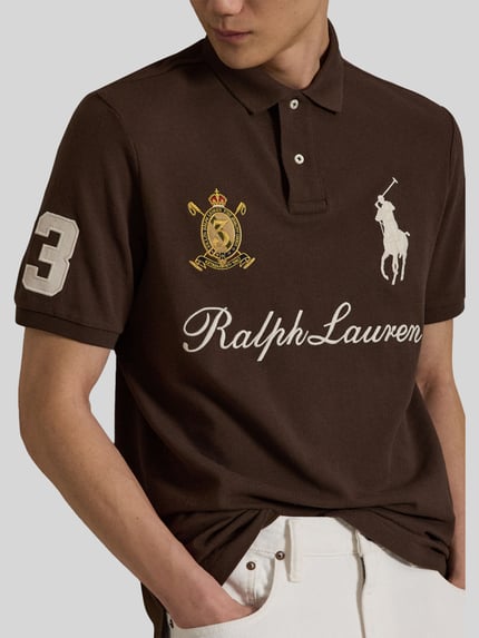 Polo Ralph Lauren Koszulka polo o kroju regular fit z czystej bawełny z naszywkami i haftami Średniobrązowy 3