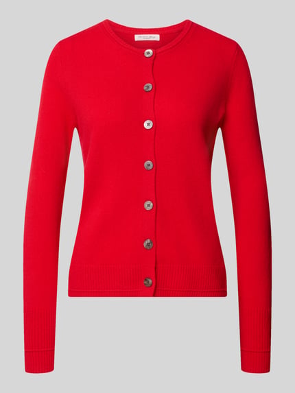 Produktfoto, Cardigan aus Wolle mit Rundhalsausschnitt von Christian Berg Woman in kräftigem Rot, Regular Fit, glatte Textur, Knopfleiste, reine Wolle, Damenmode