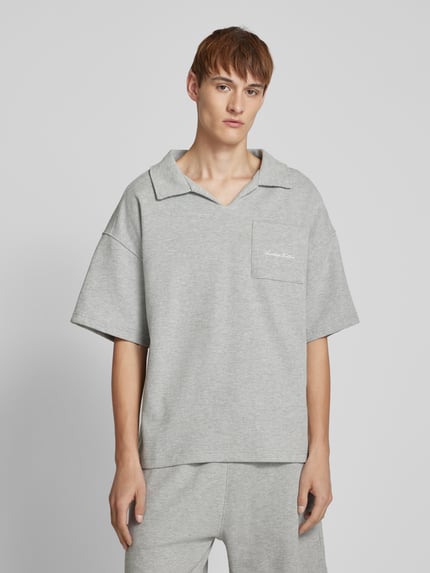 ANOTHER COTTON LAB Koszulka polo o kroju oversized z kieszenią na piersi Średnioszary melanż 4