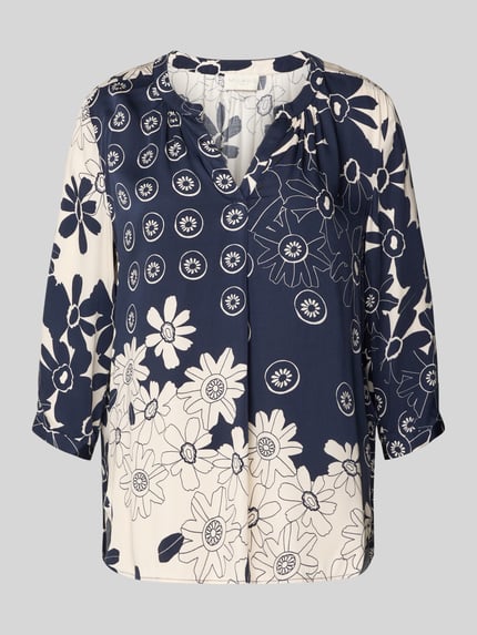 Milano Italy Blouse van pure viscose met tuniekkraag Marineblauw - 2