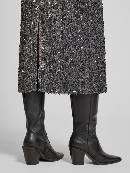 VILA High Waist Midirock mit Pailletten Modell 'FAITH' Silber 3