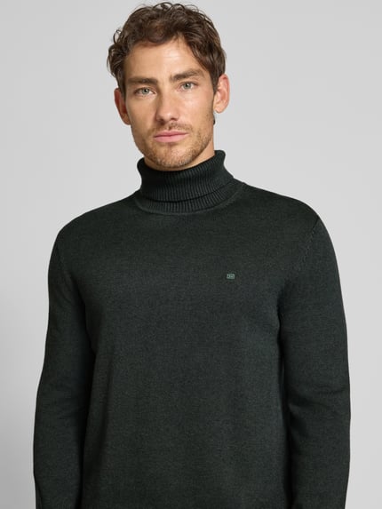 Christian Berg Men Sweter o kroju slim fit z mieszanki bawełny i wełny Ciemnozielony melanż 3
