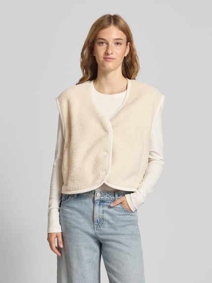 Marc O'Polo DENIM Boxy fit gilet van teddybont met drukknoopsluiting Offwhite - 4