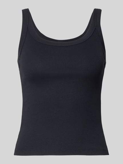 Produktfoto, Slim Fit Top aus Baumwoll-Mix Modell 'ESSENTIAL RIBBED TANK' van Levi's®, effen zwart, fijnribstructuur, labelpatch, U-hals