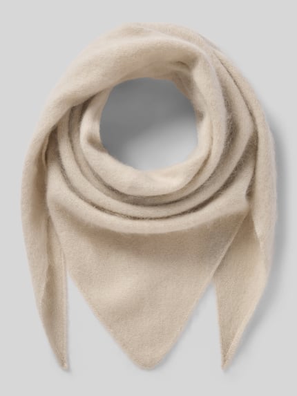 Produktfoto, beige driehoekige sjaal met zachte textuur, tricotlook, Schal aus Lama-Mix mit Kaschmir-Anteil Modell 'Palo' van MM by Max Mara, dames, breedte maat 1: 110 cm, lengte maat 1: 56 cm