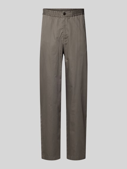 Produktfoto, Hose mit elastischem Bund und Gesäßtaschen von Emporio Armani, Regular Fit, Baumwoll-Mix, grau, glatte Textur, vor hellem Hintergrund